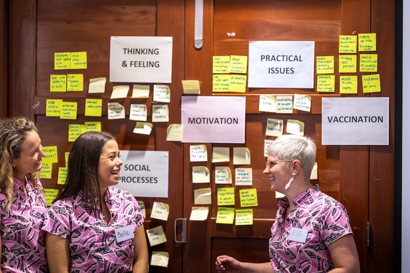 Professor Margie Danchin, Belle Overmars and Dr Jessica Kaufman during the co-design workshop in Fiji